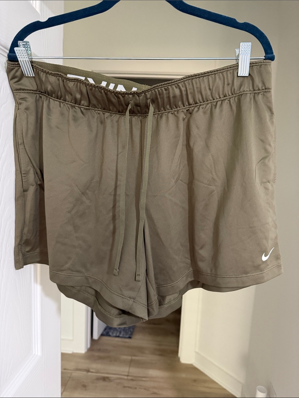 Nike Olive Green Women's Athletic Shorts with Drawstring